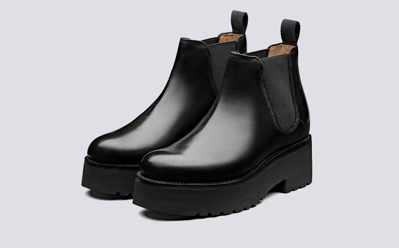 Grenson Naomi Womens Chelsea Boots - Black on Platform Sole ZL9472